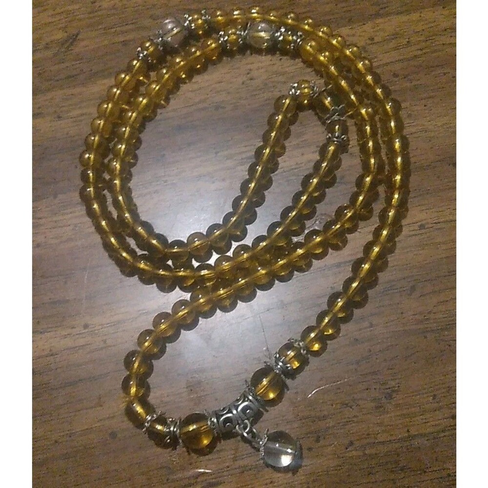 Buddhist 108 Beads Mala Amber Glass  Necklace Prayer Meditation